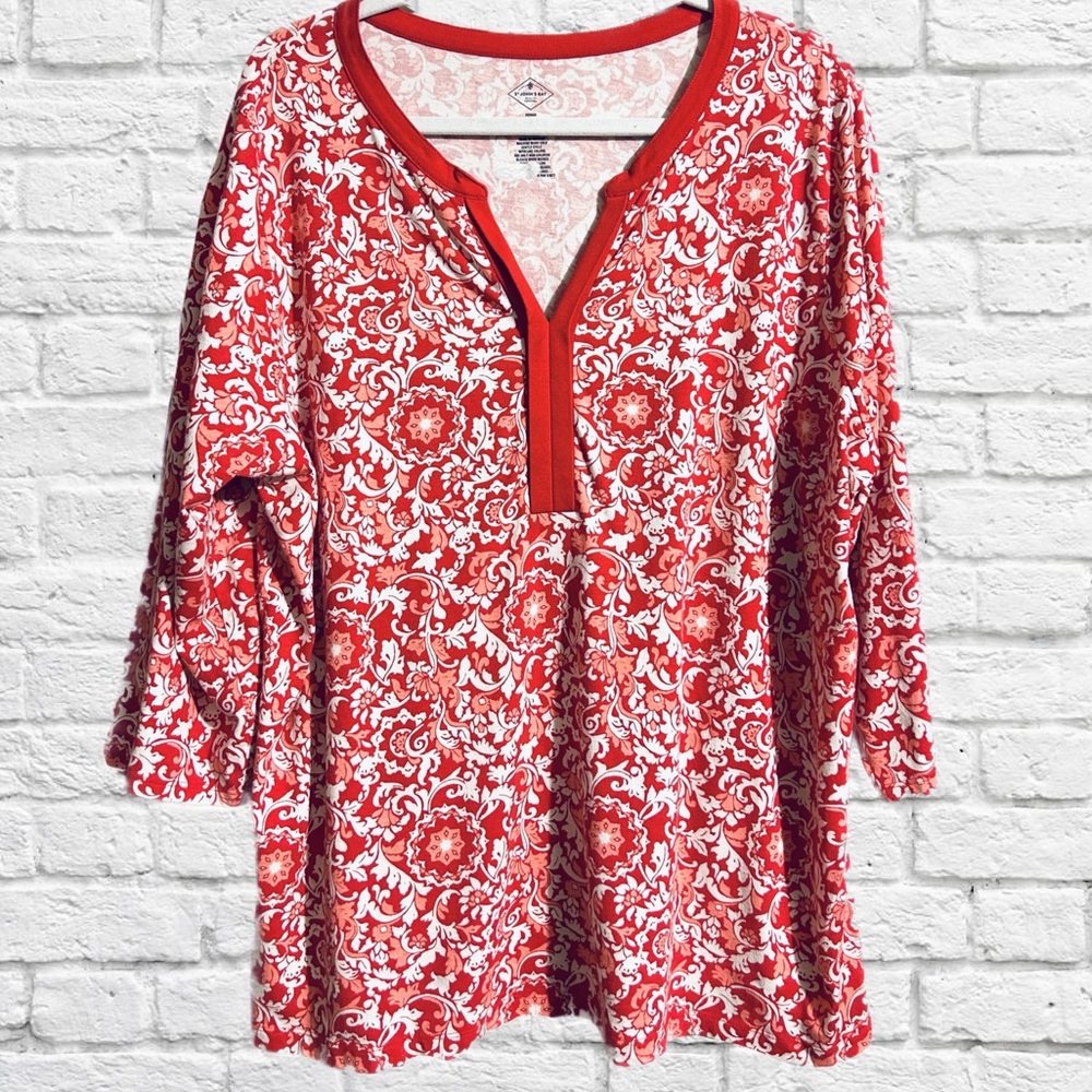 Women’s St Johns Bay Red 3/4 Length Top Size 2X
